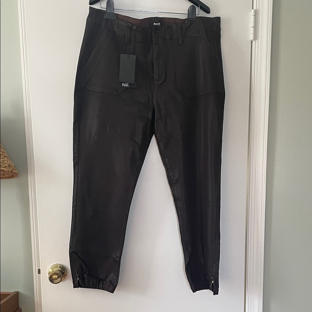PAIGE Mayslie black cherry Leather Joggers